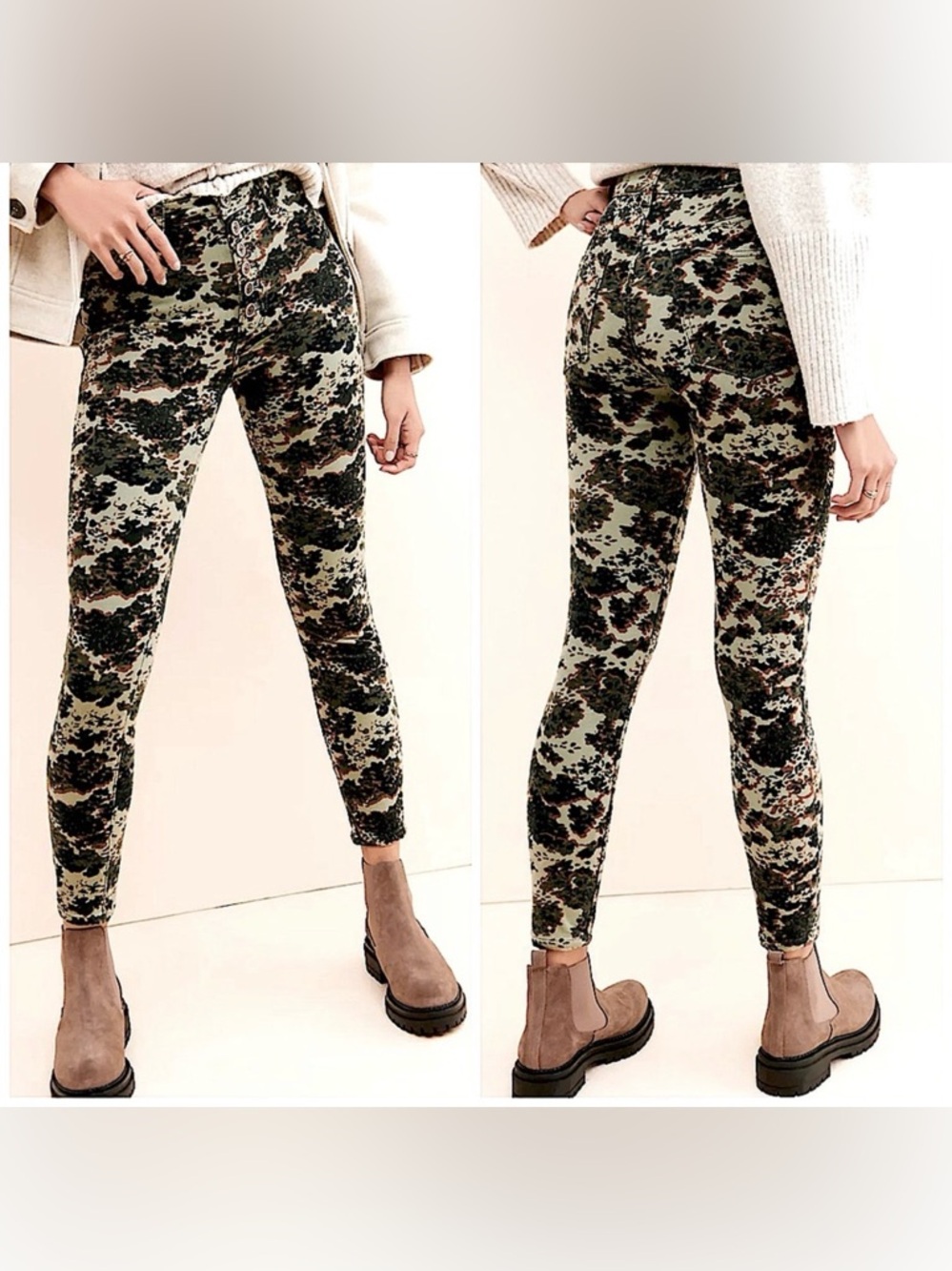 Pilcro Anthropologie Floral Camo Corduroy Pants High Rise 27 NWT